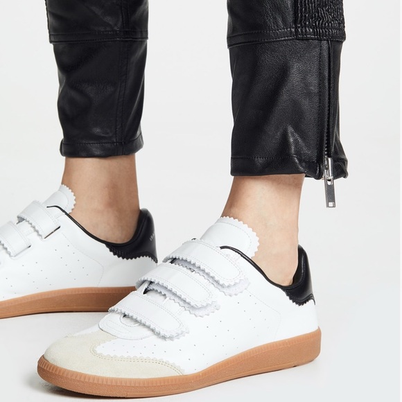 Isabel Marant White and Black Sneakers with Velcro Straps - Picture 2 of 8